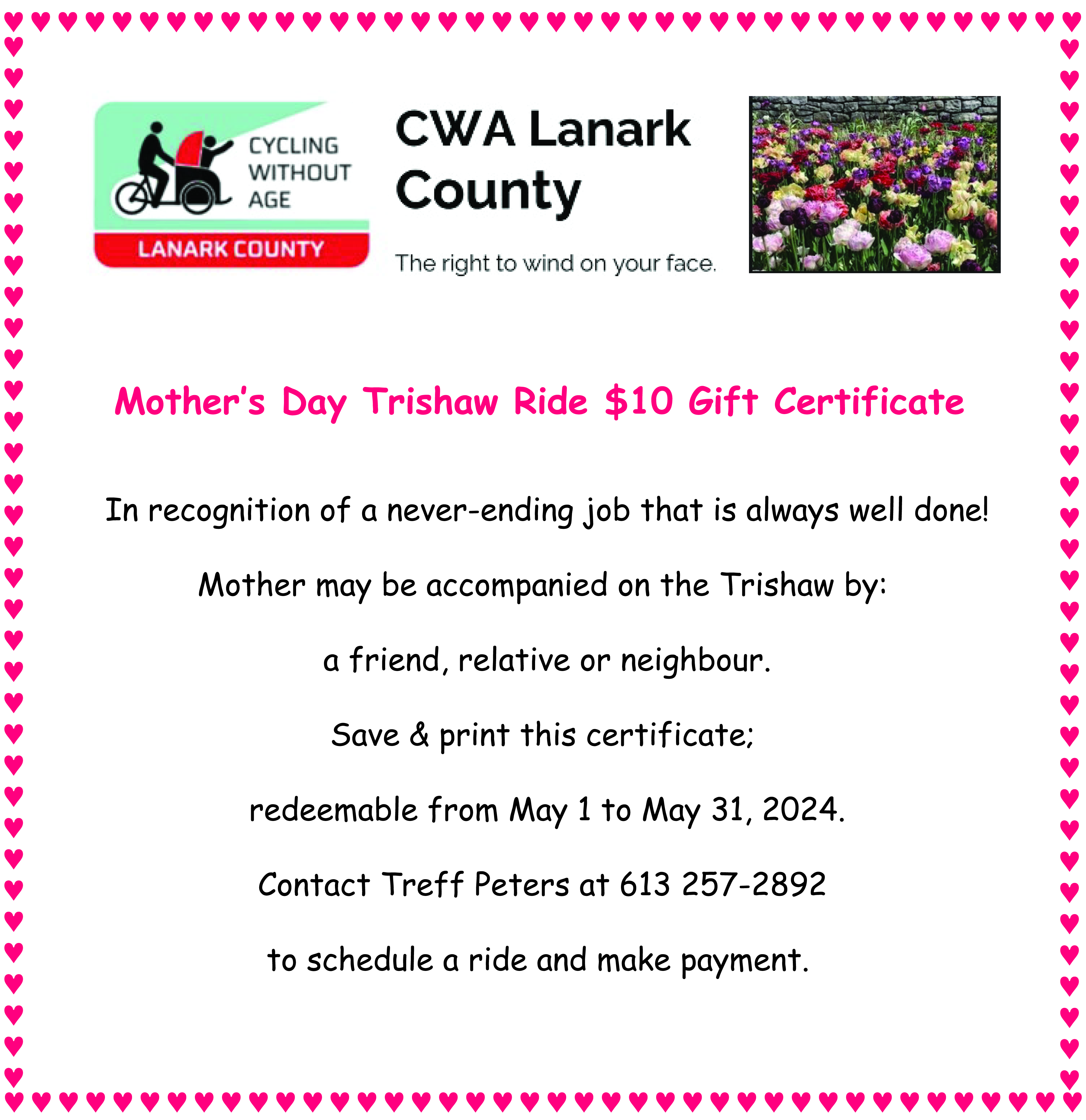 Mother's Day Gift Certificate for a Trishaw Ride